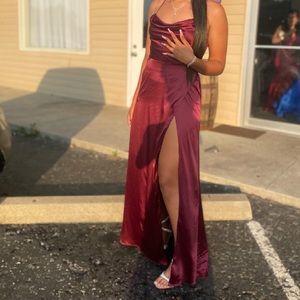 Satin prom dress with crisscross back